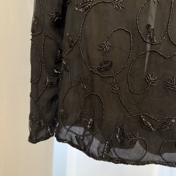 Vintage JMD New York 100% Silk Black Beaded Long Sleeve Cardigan Luxury Elegant - Picture 11 of 12